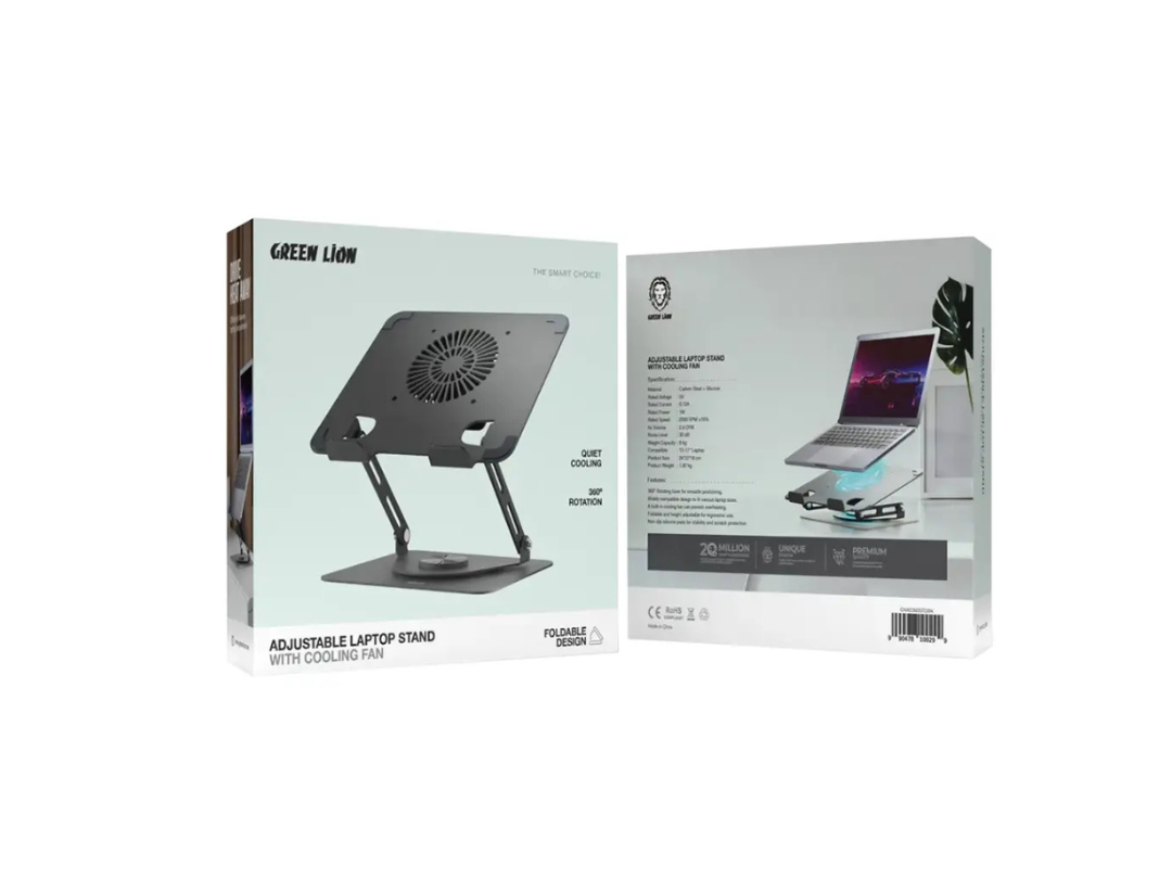 Green Lion Adjustable Laptop Stand with Cooling Fan - Black | Qatar Green Lion Adjustable Laptop Stand with Cooling Fan - Black | Qatar